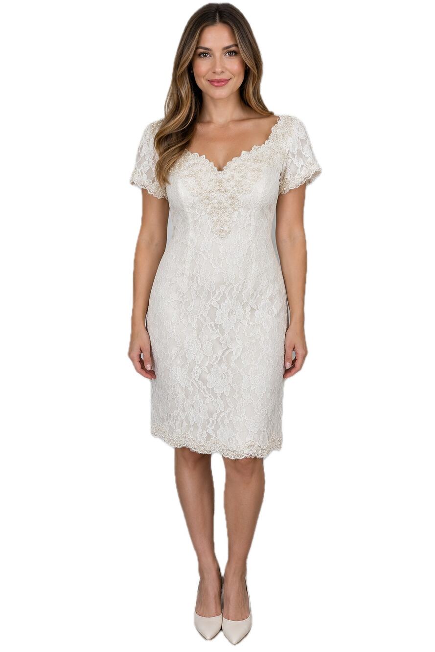 VINTAGE 80s Mari Lee Wedding Dress Ivory Lace Beaded Pearl Bridal Gown Size 40 M
